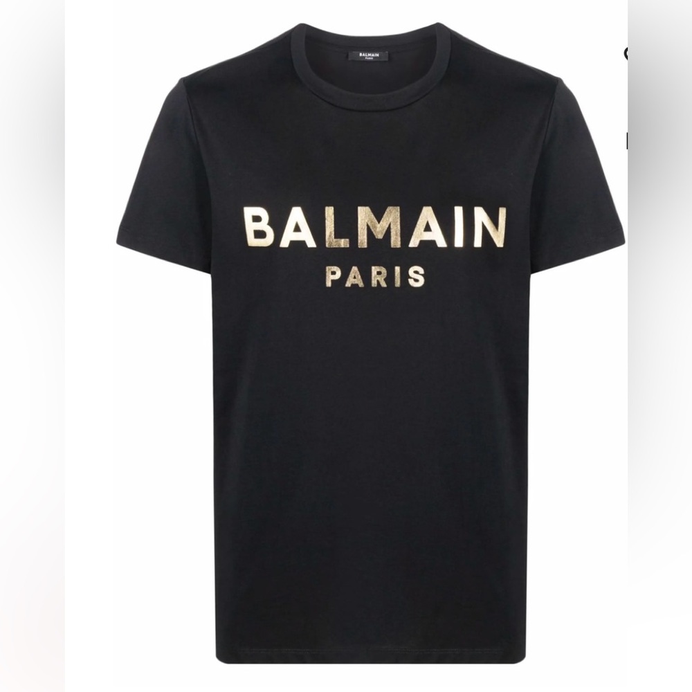 Worn 1x Balmain T Shirt in Black with Gold Logo, XL